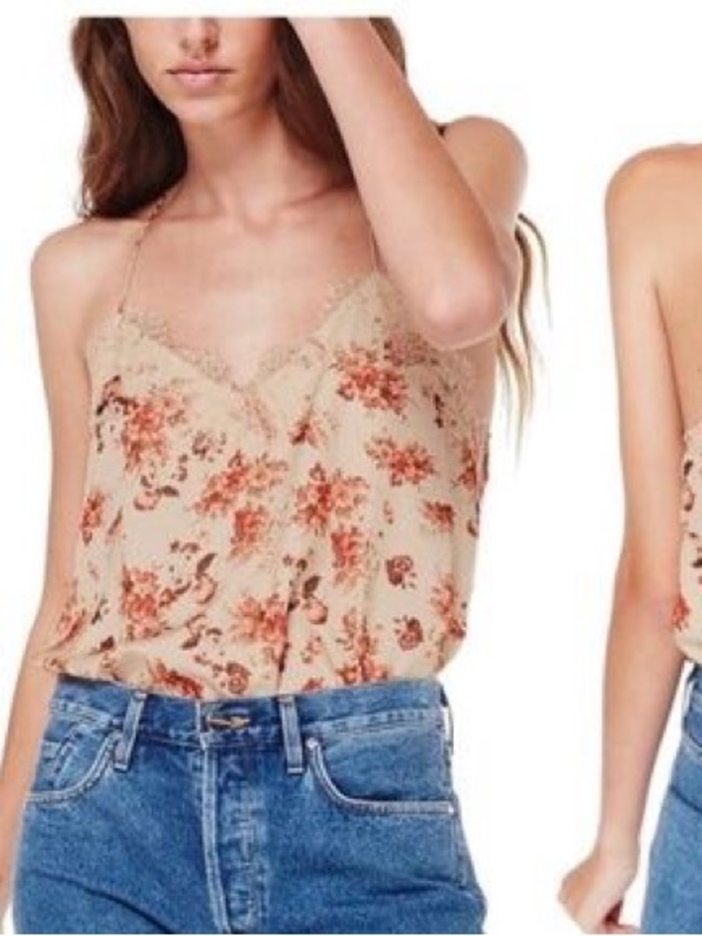 Cami NYC Women’s Small Beige Floral Racerback Silk Cami
